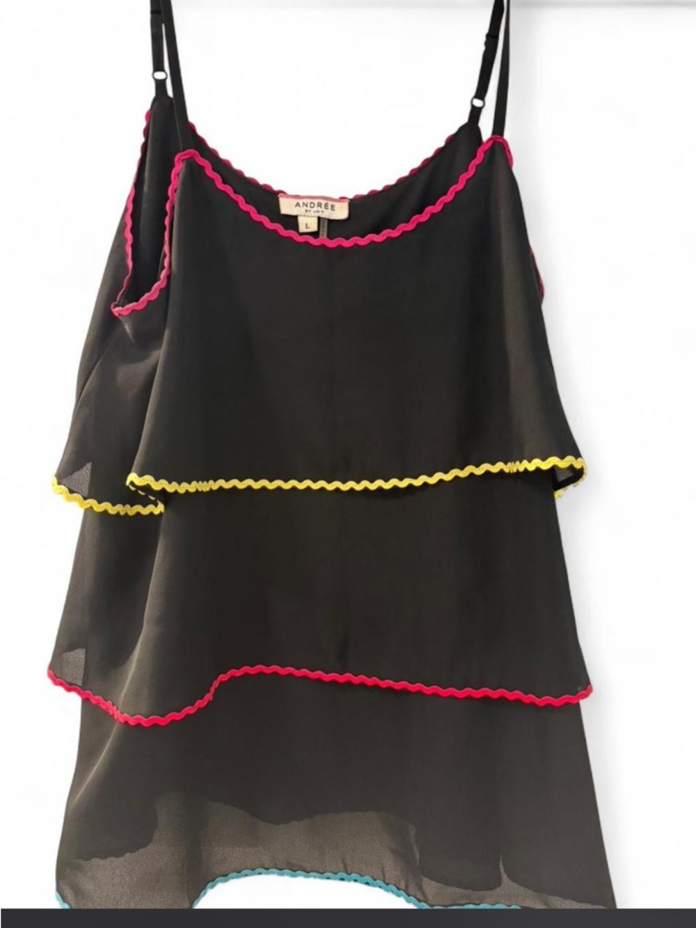 ANDREE BY UNIT Black Layered Camisole with Pink, Yellow & Teal Trim